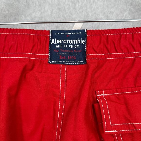 Abercrombie Fitch VTG Tugger Swim Trunks Shorts Size L Red White Baggy Cargo Y2K - Picture 6 of 14